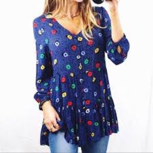 ANTHROPOLOGIE Tiered Floral Tunic Top Size XS